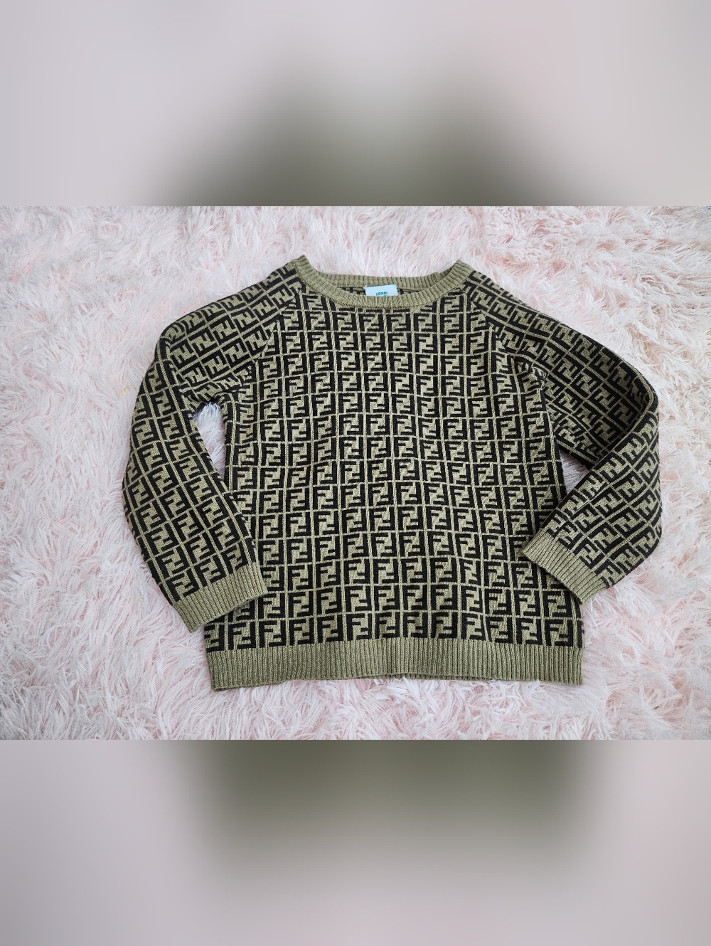 Fendi Kids Jumper Sweater Black Copper FF Logo Monogram Knit Pullover Size 6